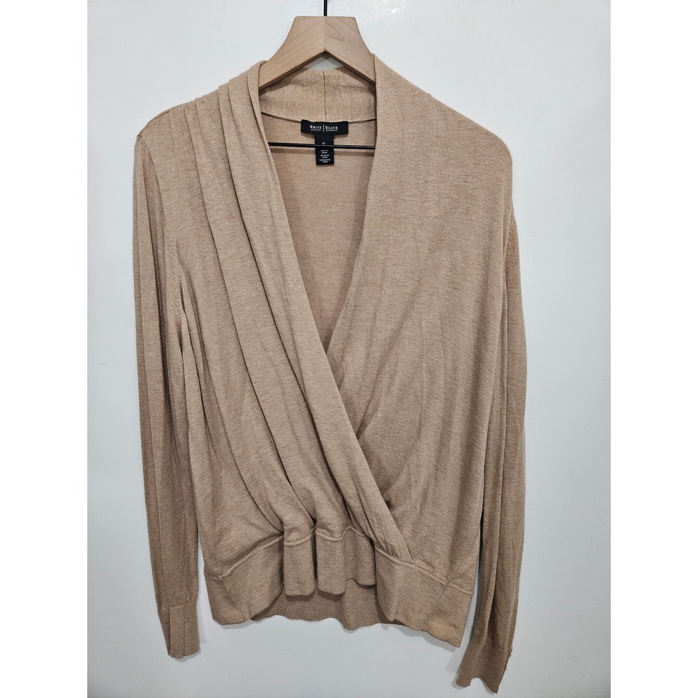 White House Black Market Tan Surplice Wrap Sweater XL Cashmere Blend Long Sleeve